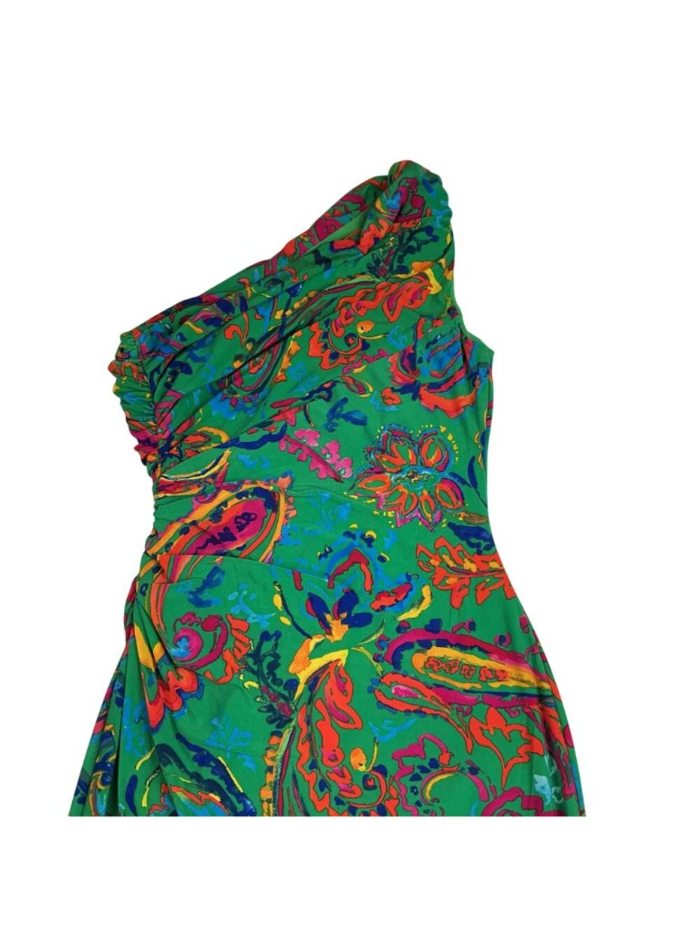 Lauren Ralph Lauren One-Shoulder Green Floral Print Dress Size 2 Polyester Blend - Picture 4 of 13